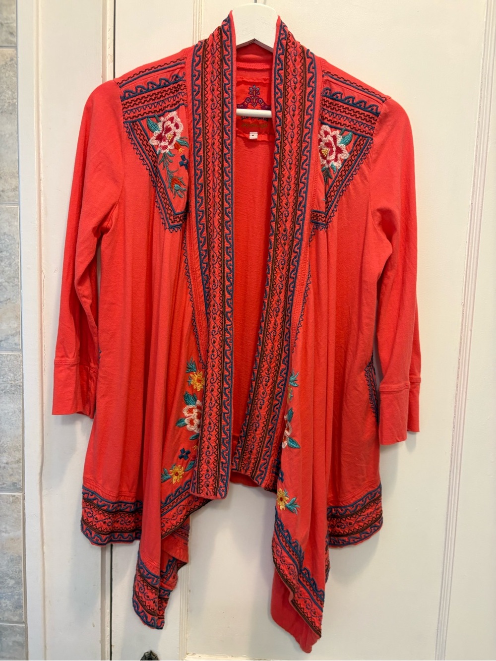Johnny Was Women’s Coral Embroidered Open-Front Sweater Cardigan